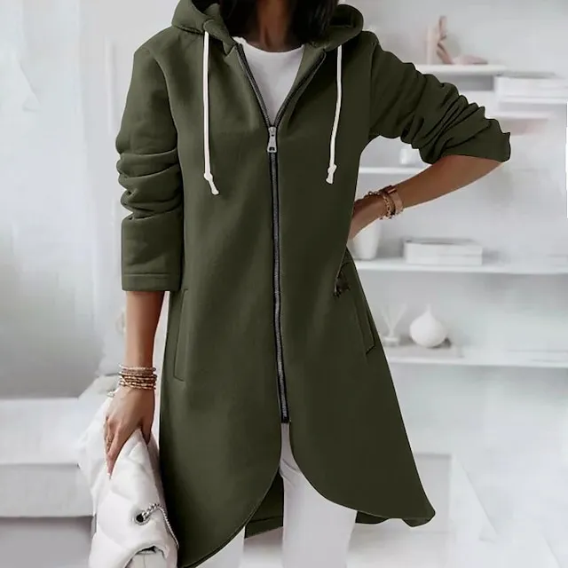 Women's Zip Hoodie Sweatshirt Fleece Sports Streetwear Pullover Pocket Drawstring Zip Up Black Pink Red Solid Color Street Casual Hoodie Long Sleeve Top Fleece lined Micro-elastic Fall & Winter