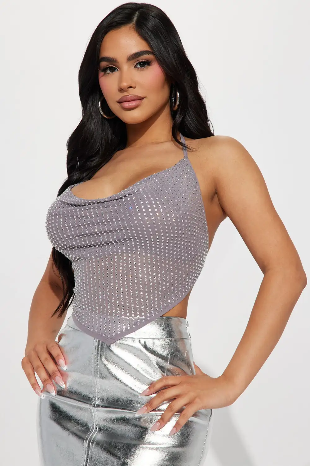 Caught You Off Guard Halter Top - Silver