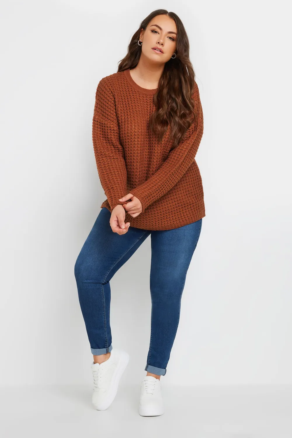 YOURS Curve Stone Brown Waffle Knit Jumper