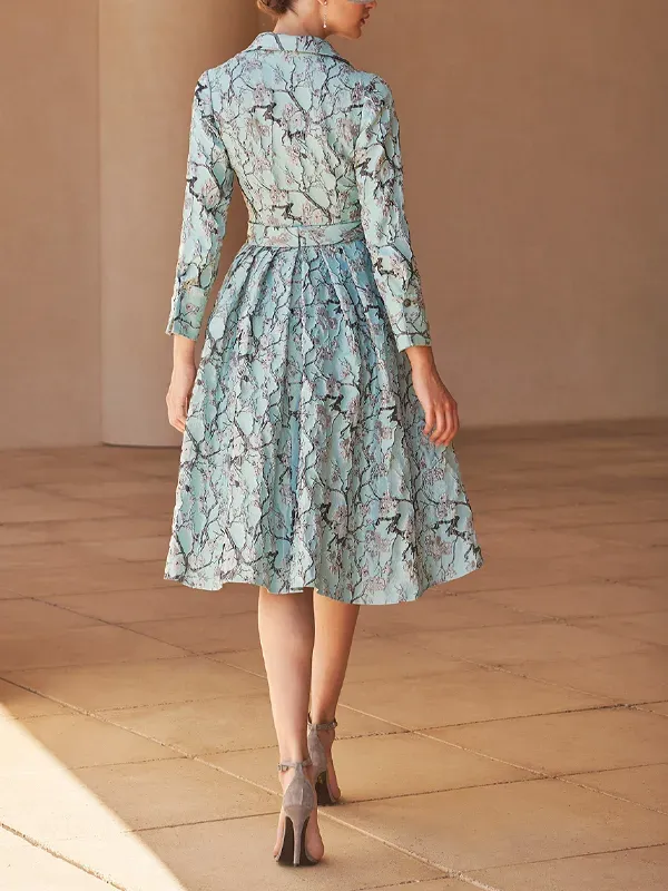 Shirt Print Long Sleeve Midi Dress