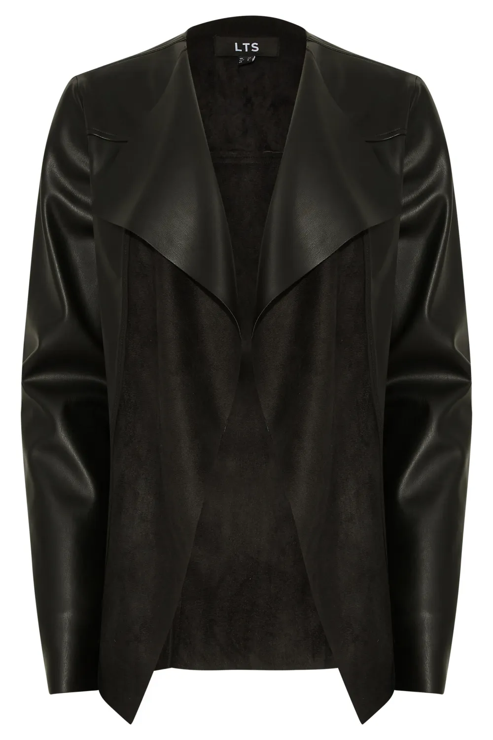 LTS Tall Black Faux Leather Waterfall Jacket