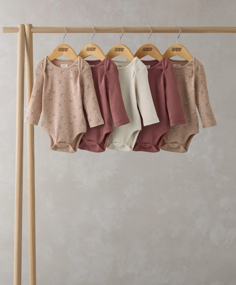 Floral Ribbed Bodysuits (Set of 5)