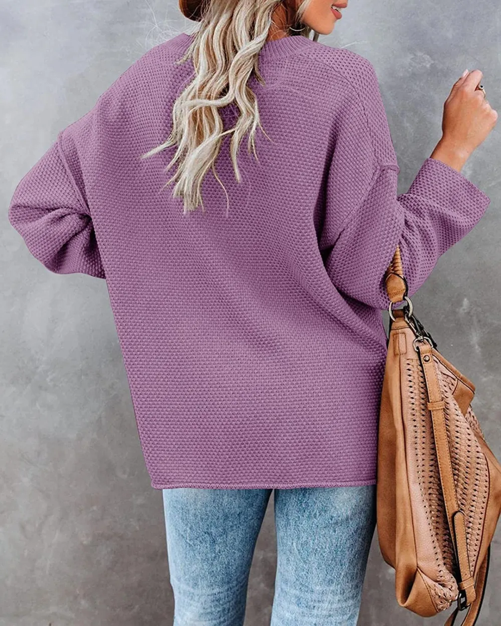 Women's Oversized Sweaters Batwing Long Sleeve Loose V Neck Button Henley Tops Pullover Knit Jumper