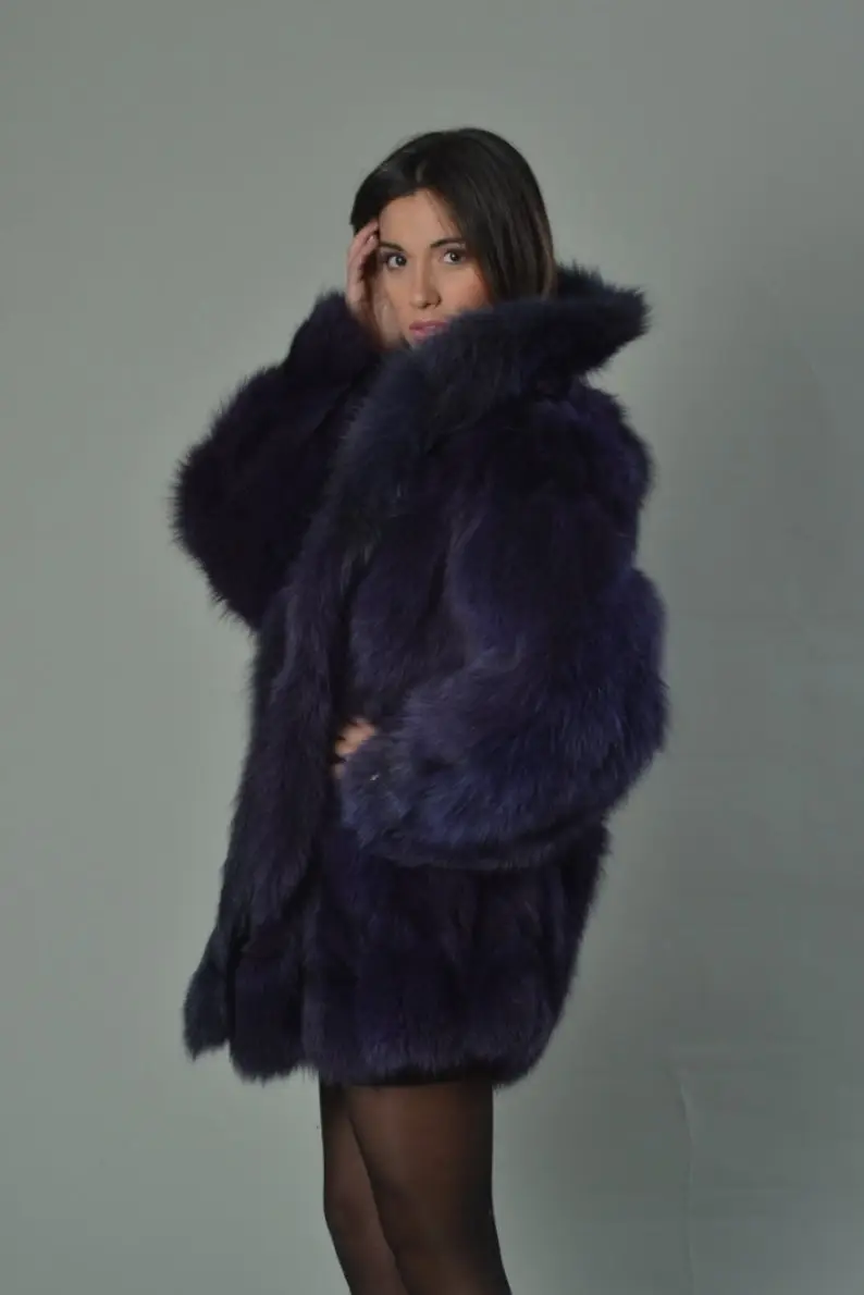 Purple  Fox Fur Coat