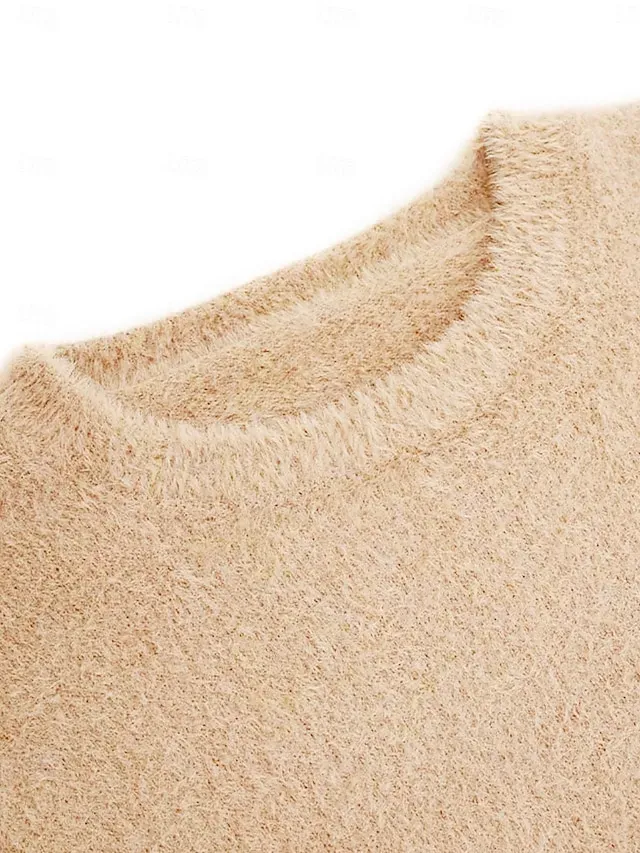 Women's Pullover Sweater Jumper Stylish Casual Soft Solid Color Fuzzy Crew Neck Oversized Long Sleeve Long Tops Knit Outdoor Daily Going out Lake blue ArmyGreen Fall Winter