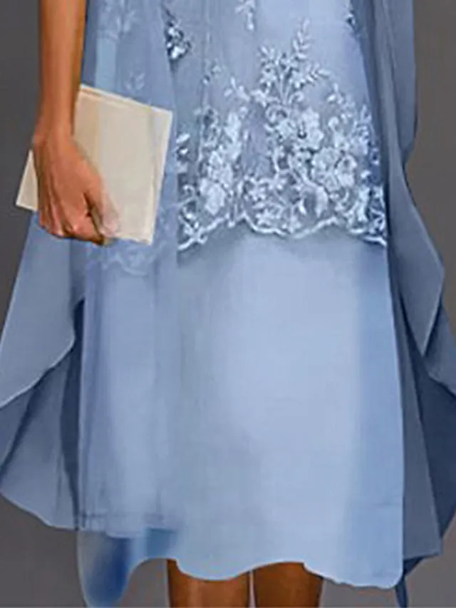 Women's Dress Set Lace Dress Midi Dress Light Blue Green Gray Half Sleeve Floral Embroidered Layered Patchwork Summer Spring Fall Crew Neck Elegant Chinoiserie 2023 M L XL XXL XXXL 4XL 5XL