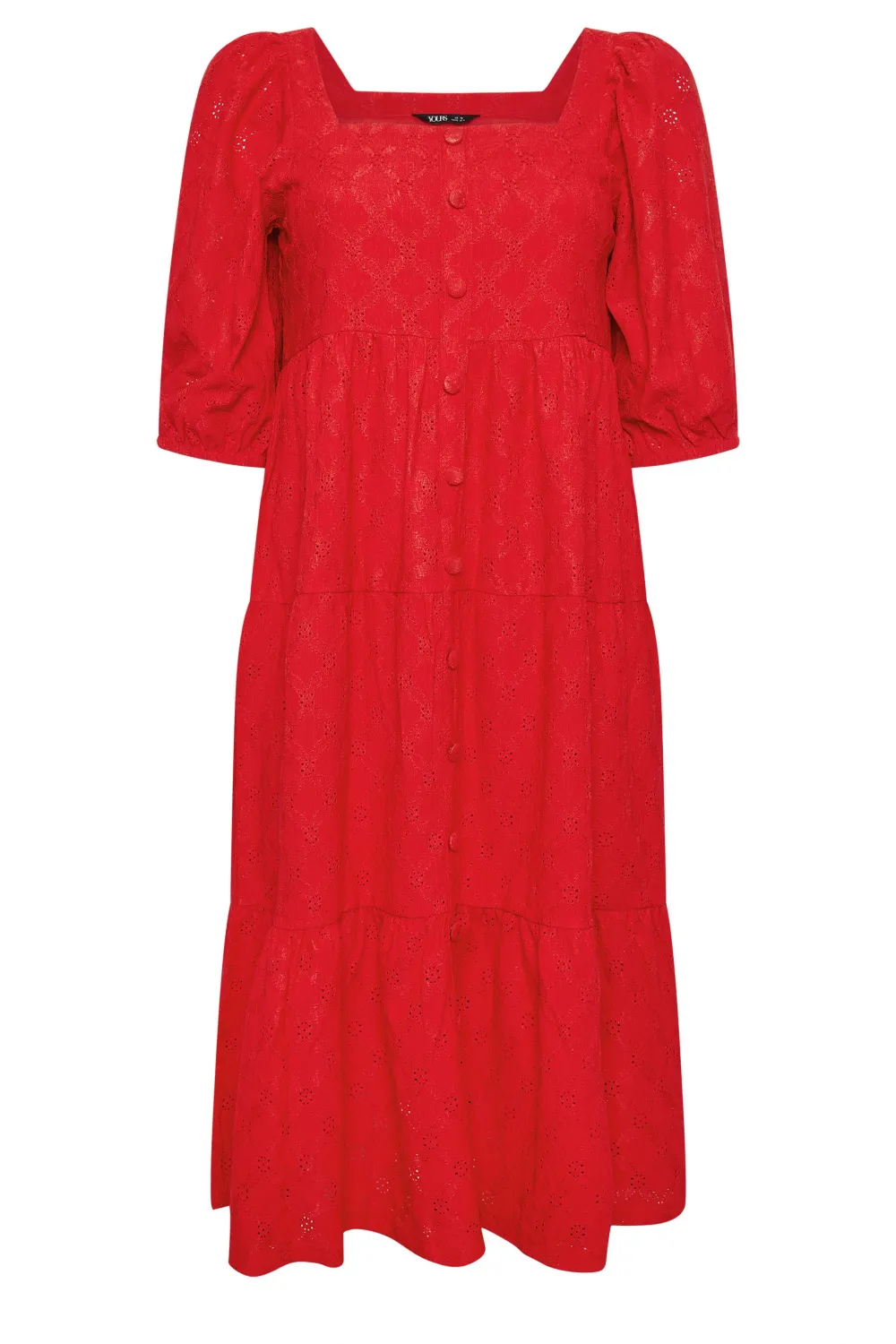 YOURS Curve Red Broderie Anglaise Button Front Dress