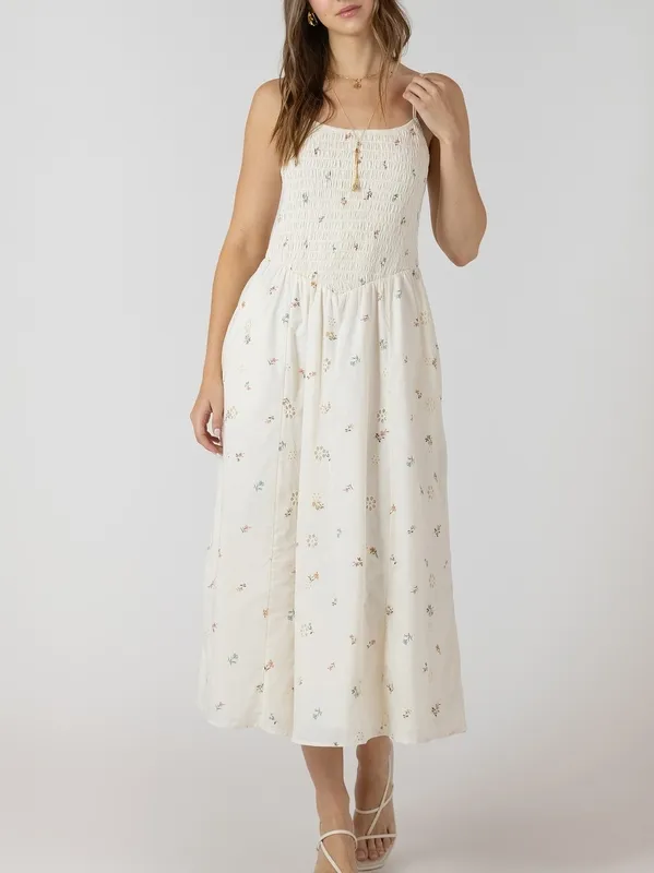 Smocked Front Sleeveless Midi Dress