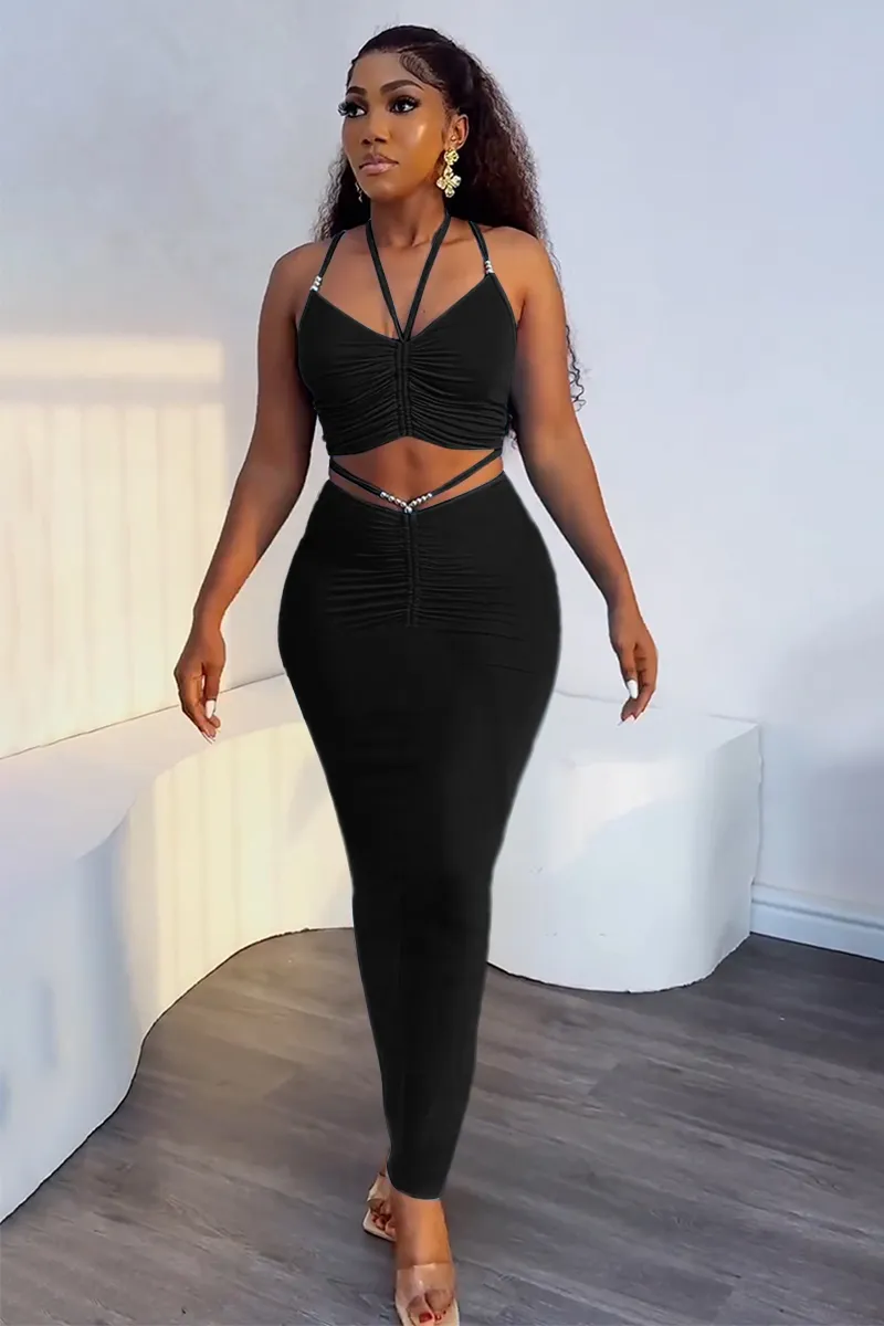 Ruched Crop Cami Bodcyon Maxi Skirt Matching Set