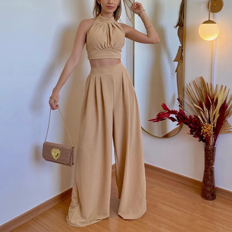Women’s Polyester Patchwork Two-Piece Set
