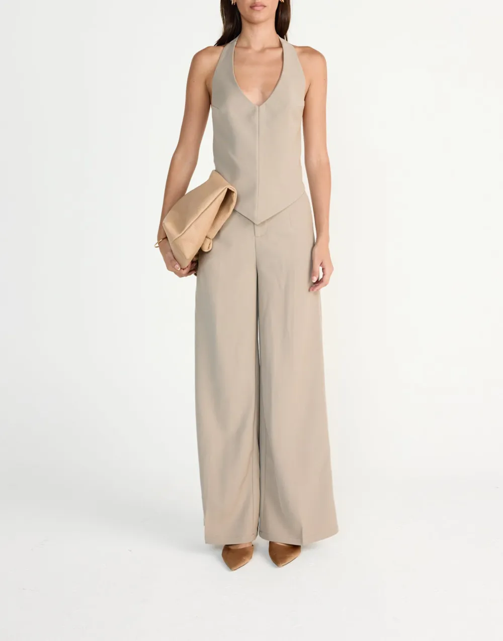 Floor-Length Draped Wide-Leg Trousers