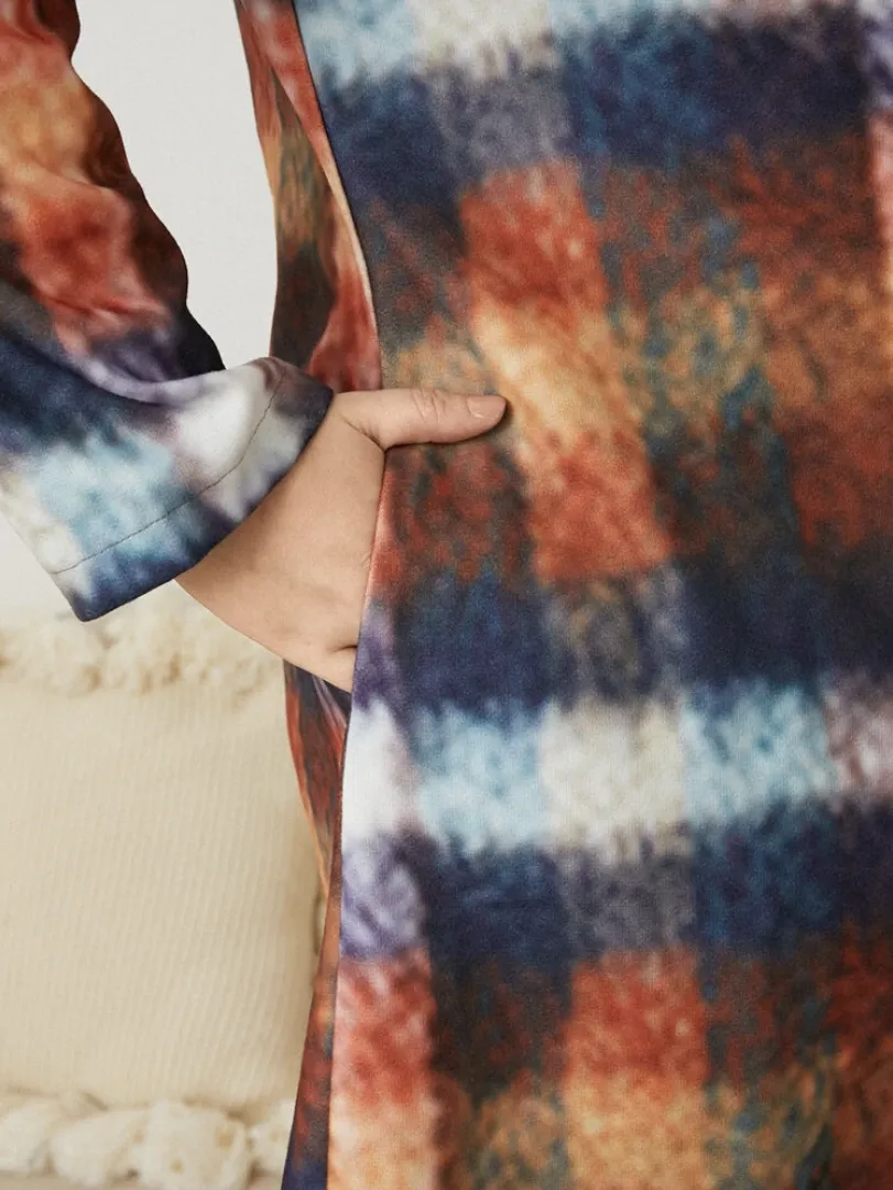 Plus Size Casual Plaid Print Loose Pocket Windbreaker Jacket