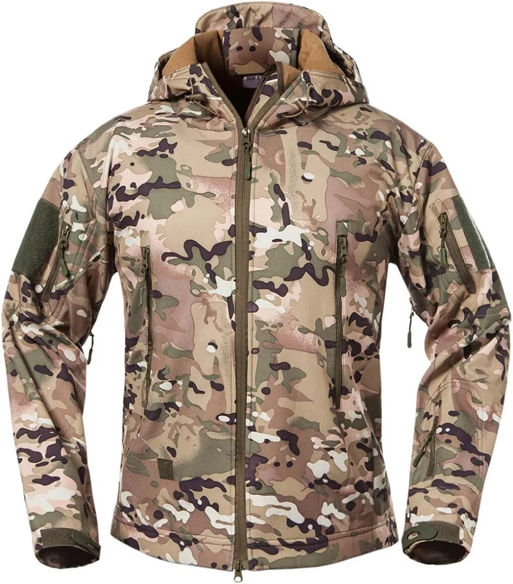 Men's Soft Shell Military Tactical Jacket Outdoor Camouflage Hunting Fleece Hooded Coat