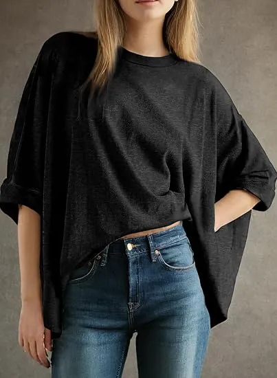 Summer Shirts 2025 Womens Solid T Shirts for Women Loose Oversized Tops Basic Tee
