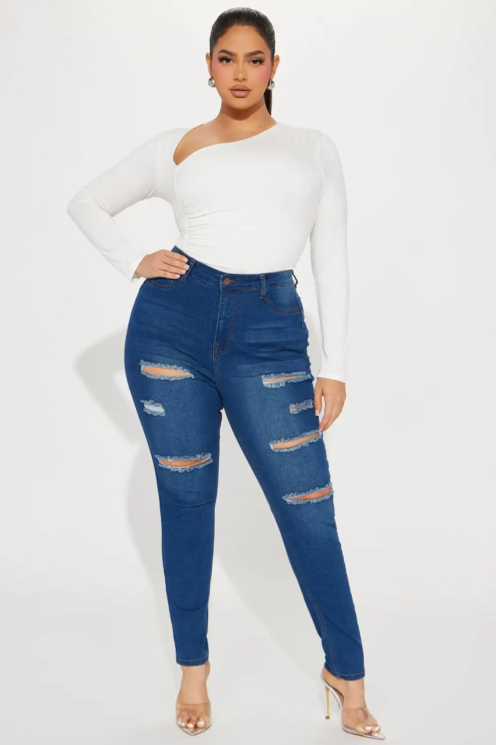 Back It Up Ripped Booty Lifting Stretch Skinny Jeans - Dark Wash