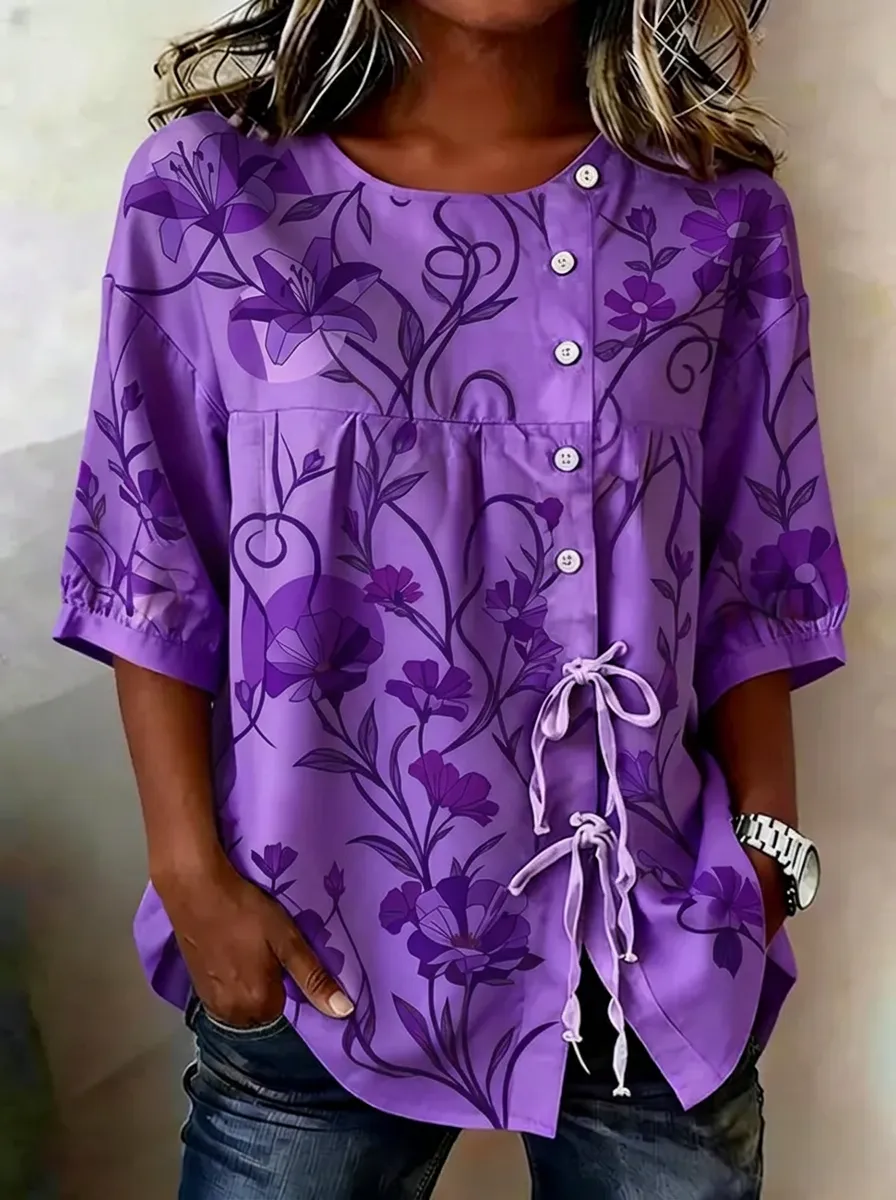 Women's Nashville Floral Vine Printed Button-Down Blouse