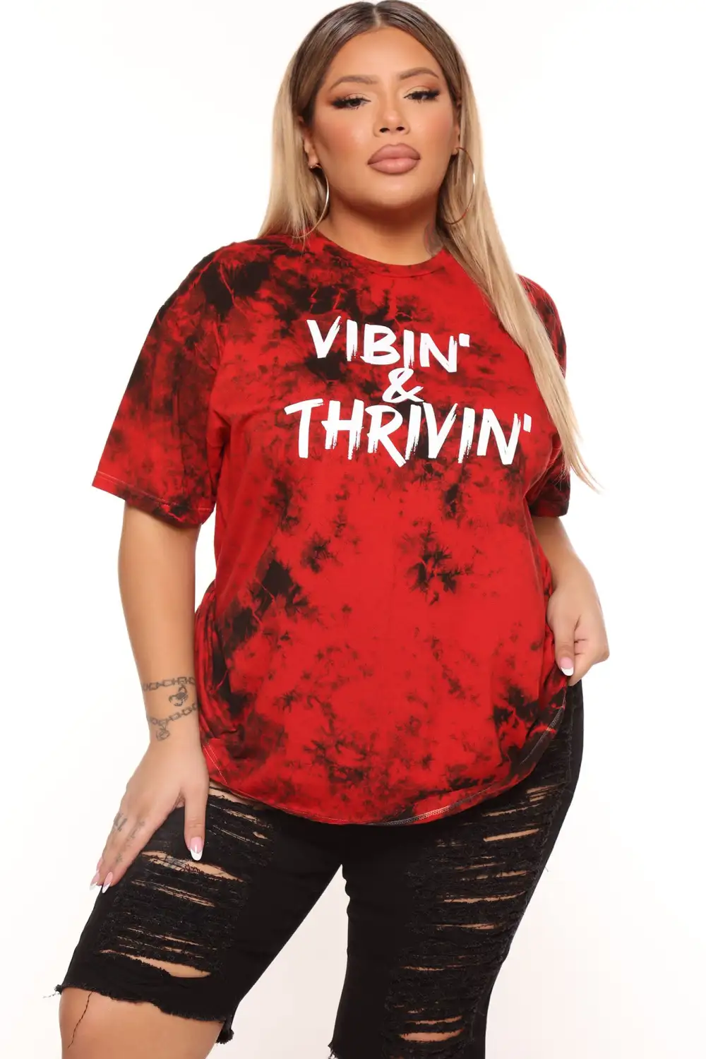Positive Vibin' Tie Dye Top - Red/combo