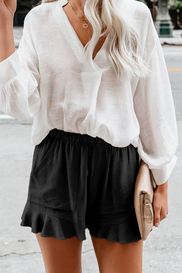 Ladies summer casual solid color high-waist pleated loose straight-leg pants