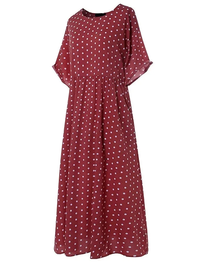 Women's Casual Dress Swing Dress Polka Dot Dress Long Dress Maxi Dress Green Blue Yellow Short Sleeve Polka Dot Print Spring Summer Crew Neck Basic Daily Weekend Loose Fit 2023 L XL XXL 3XL 4XL 5XL