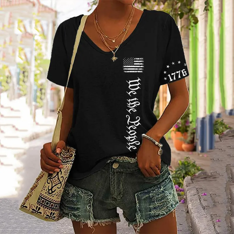 Women's We The People Independence Day Printed V-Neck T-Shirt
