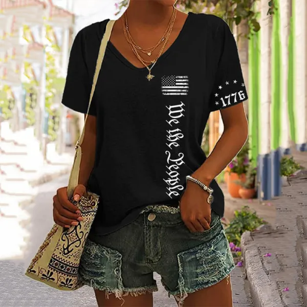Women's We The People Independence Day Printed V-Neck T-Shirt