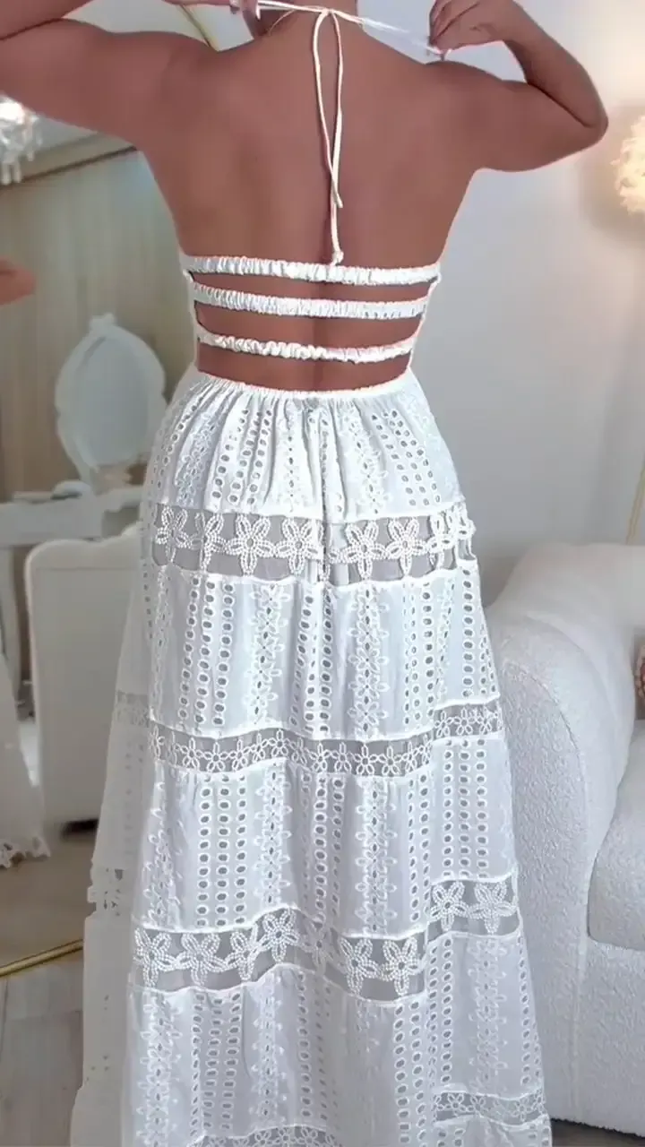 Women's Tube Top Backless Hollow Holiday Dress