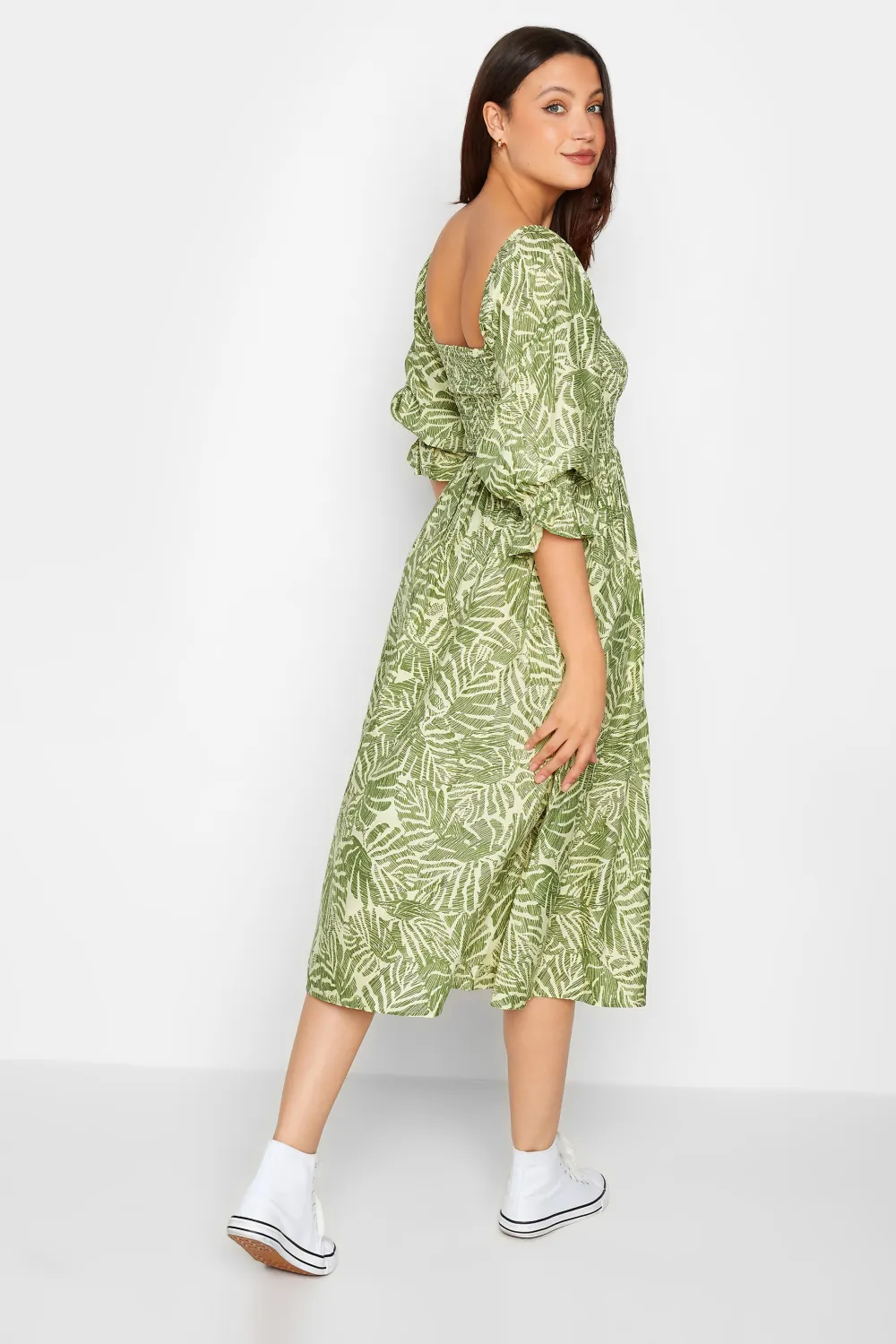 LTS Tall Green Palm Leaf Print Midaxi Dress
