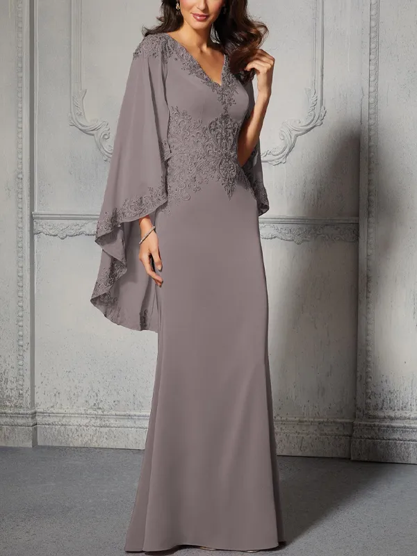 V-neck chiffon lace maxi dress