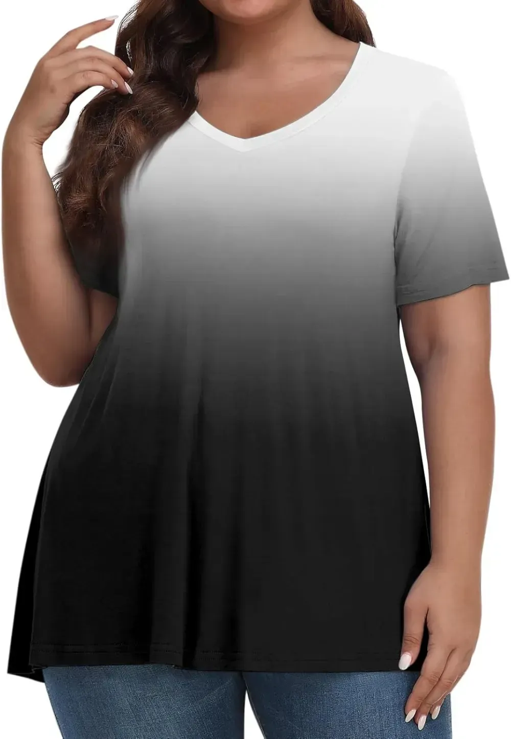 Plus Size Tops for Women Dressy Short Sleeve V Neck Shirts for Women Summer Tops for Women 2024 Floral Print Top