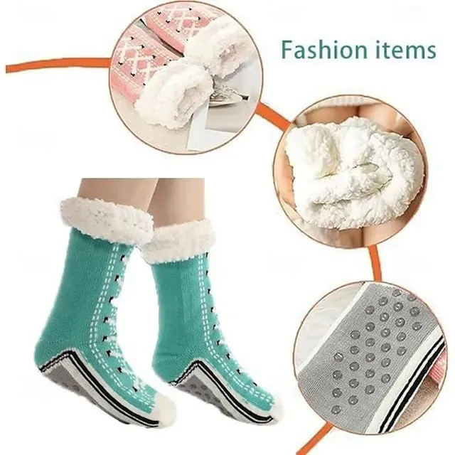 Ultra-Thick Cashmere Slipper Home Socks for Women, Non-Slip Fuzzy Home Socks with Grips, Warm Cozy Christmas Slipper Socks, Soft Inherentinct Winter Socks