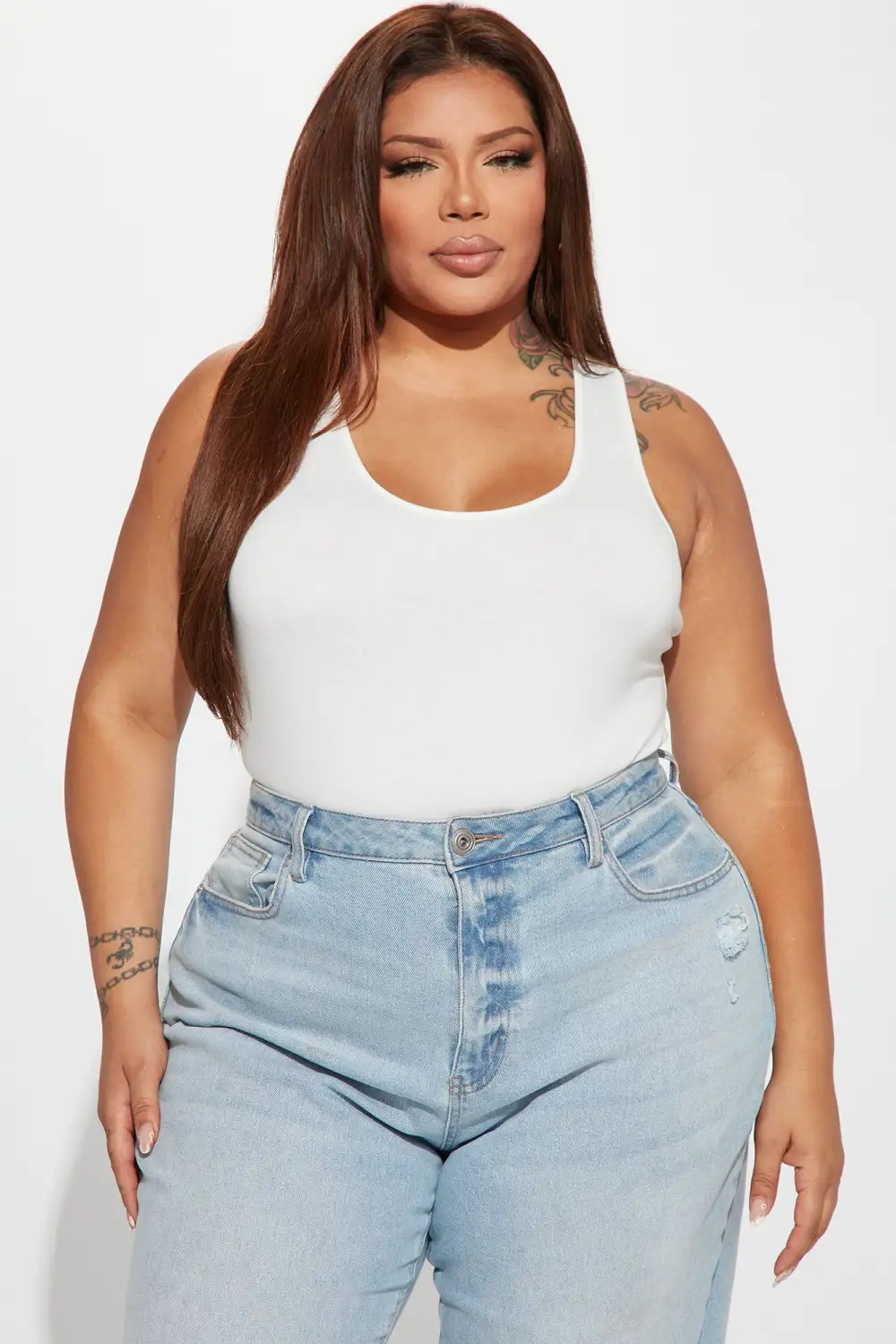 Davina Basic Tank Bodysuit - White