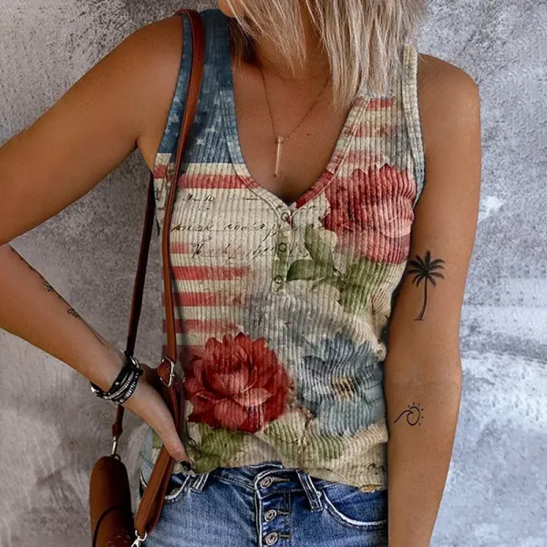 Women's Flag Independence Day Printed Casual Tank Top