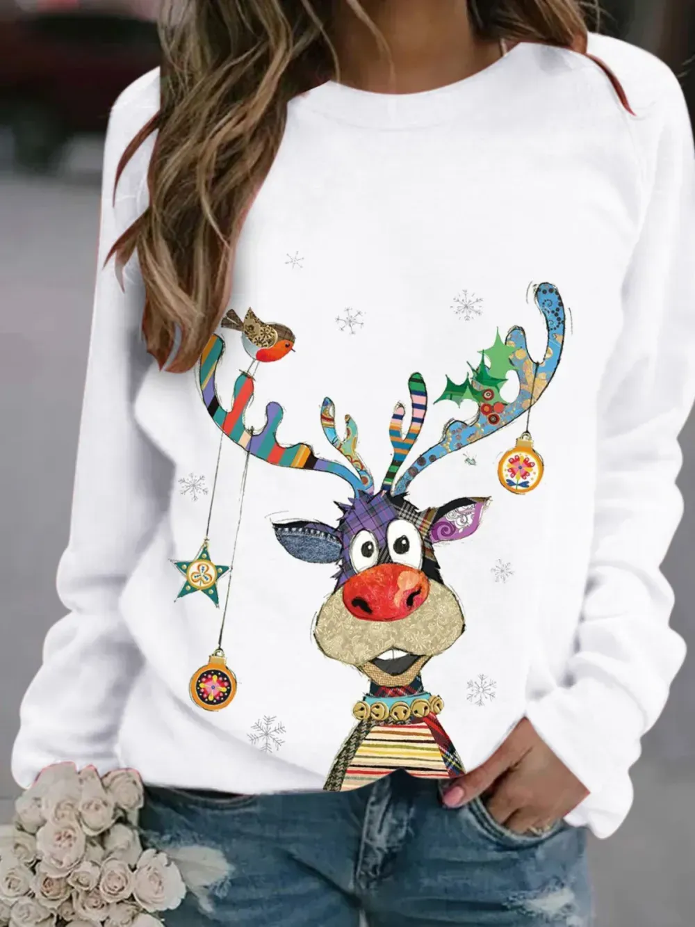 Women Long Sleeve Scoop Neck Printed Graphic Top