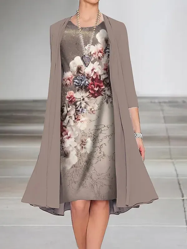 Women's Half Sleeve Floral Print Dress Two-Piece Suit