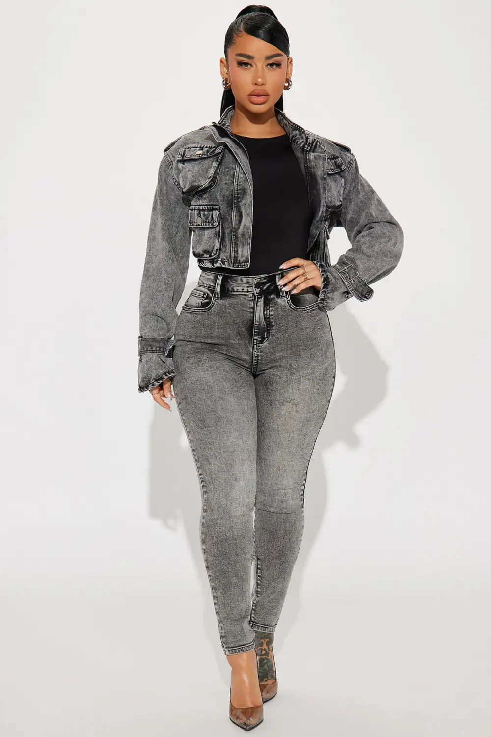It's Giving High Stretch Curvy Skinny Jeans - Acid Wash Grey