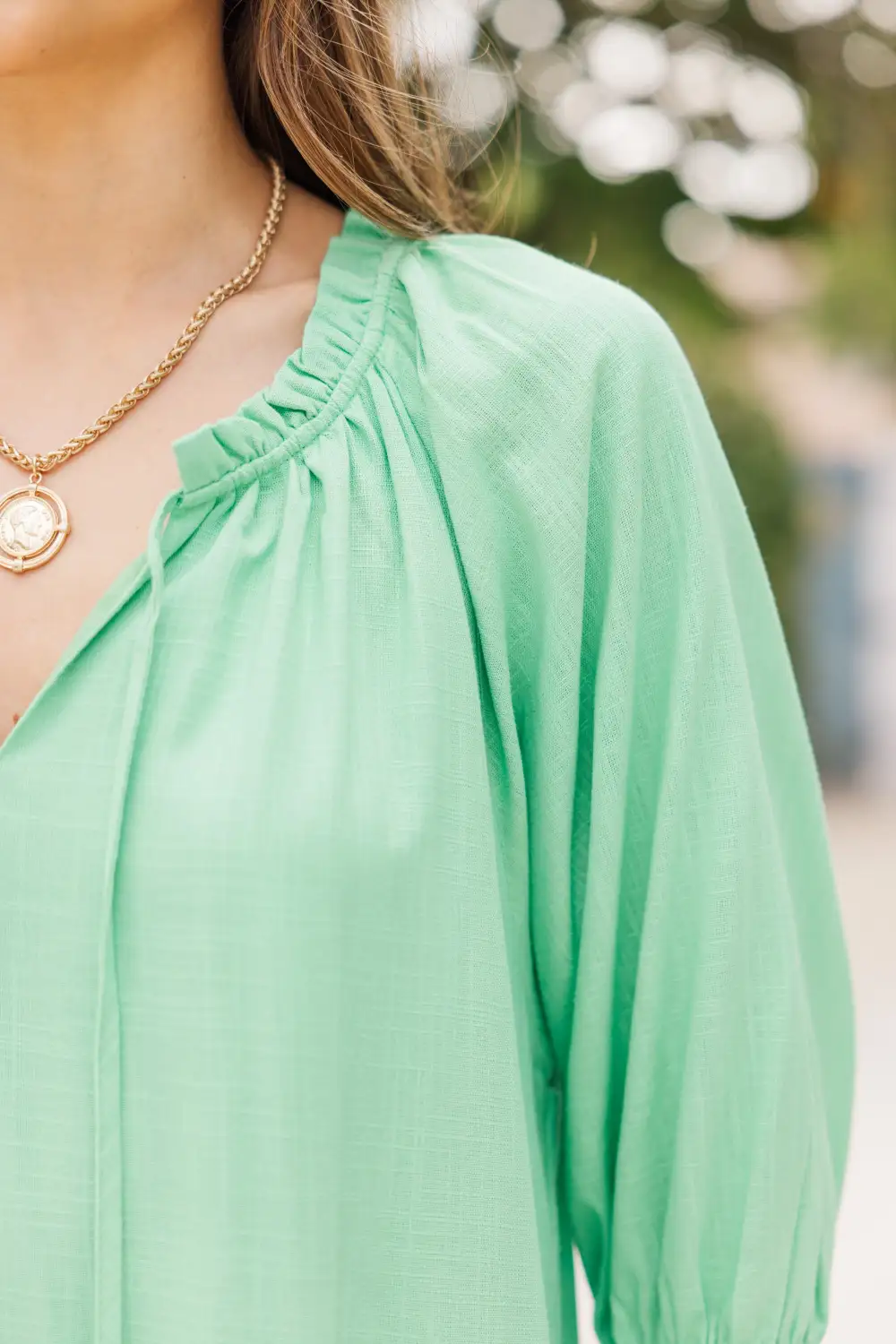 Always In The Lead Green Linen Dress