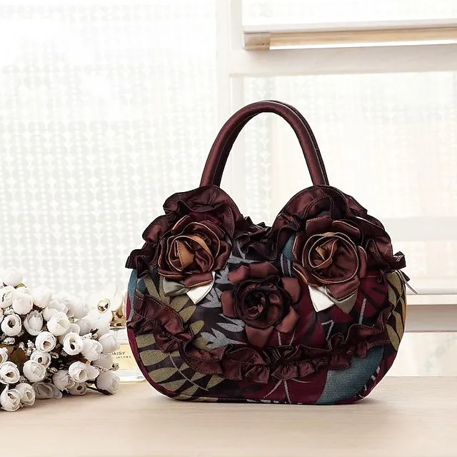 Women's Handbag Silk Party Daily Flower Durable Anti-Dust Solid Color Black Red Blue