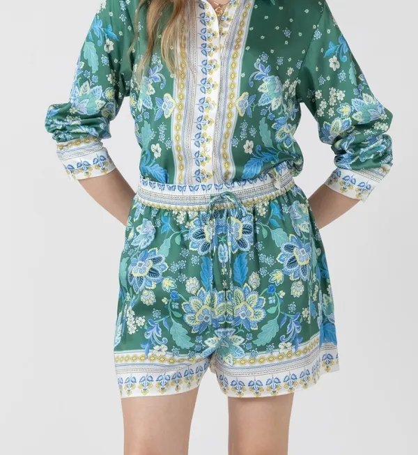 Silky Button Front Long Sleeve Blouse