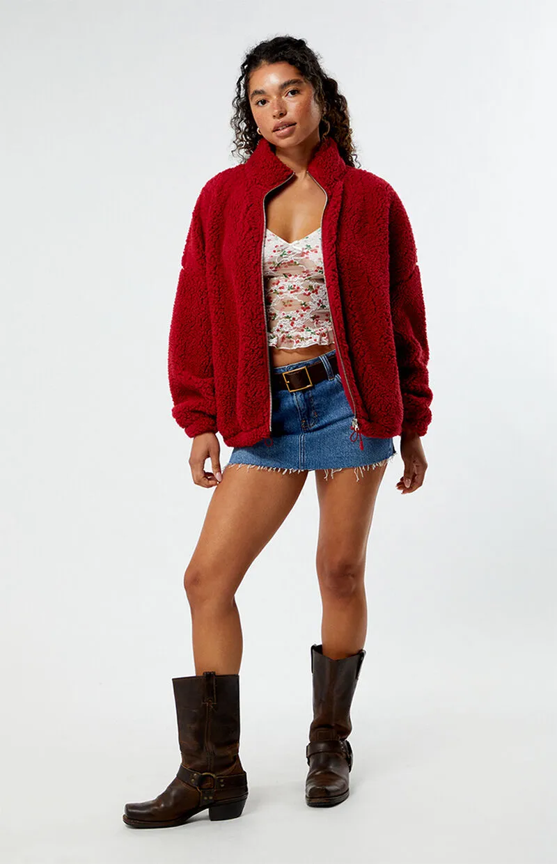 PacSun Sherpa Cropped Zip Up Jacket