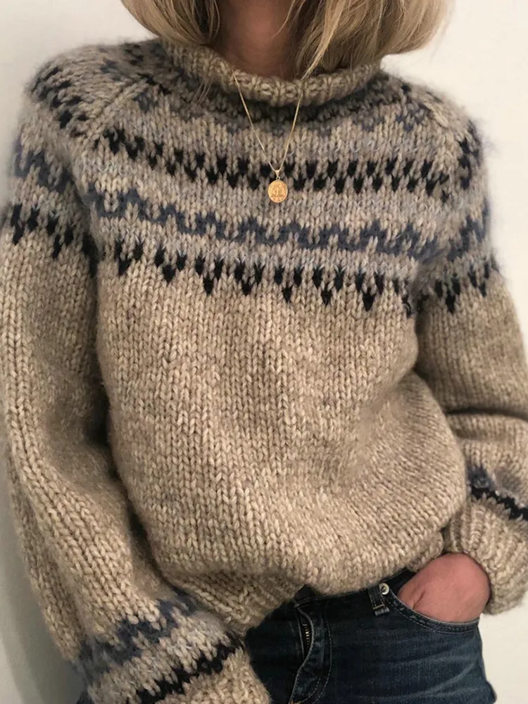 High Neck Tribal Geometry Casual Comfy Knitwear