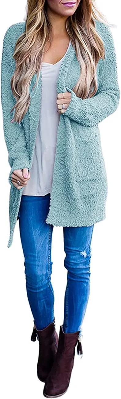 Women's Long Sleeve Soft Chunky Knit Sweater Open Front Cardigans Outwear Coat