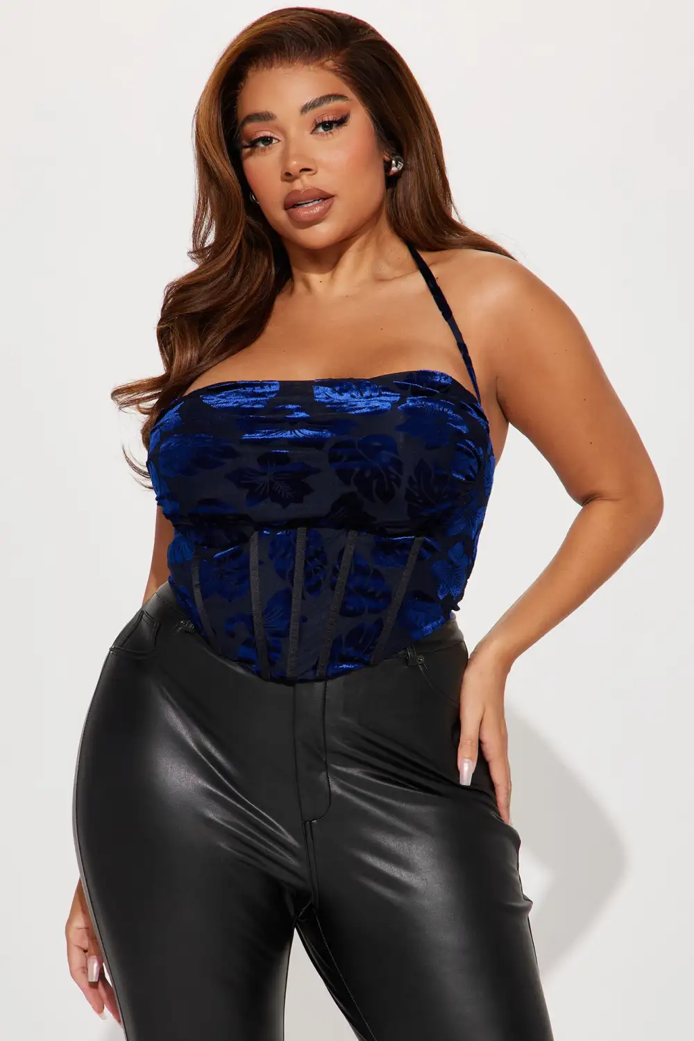 Rosalia Velvet Corset Top - Navy/combo