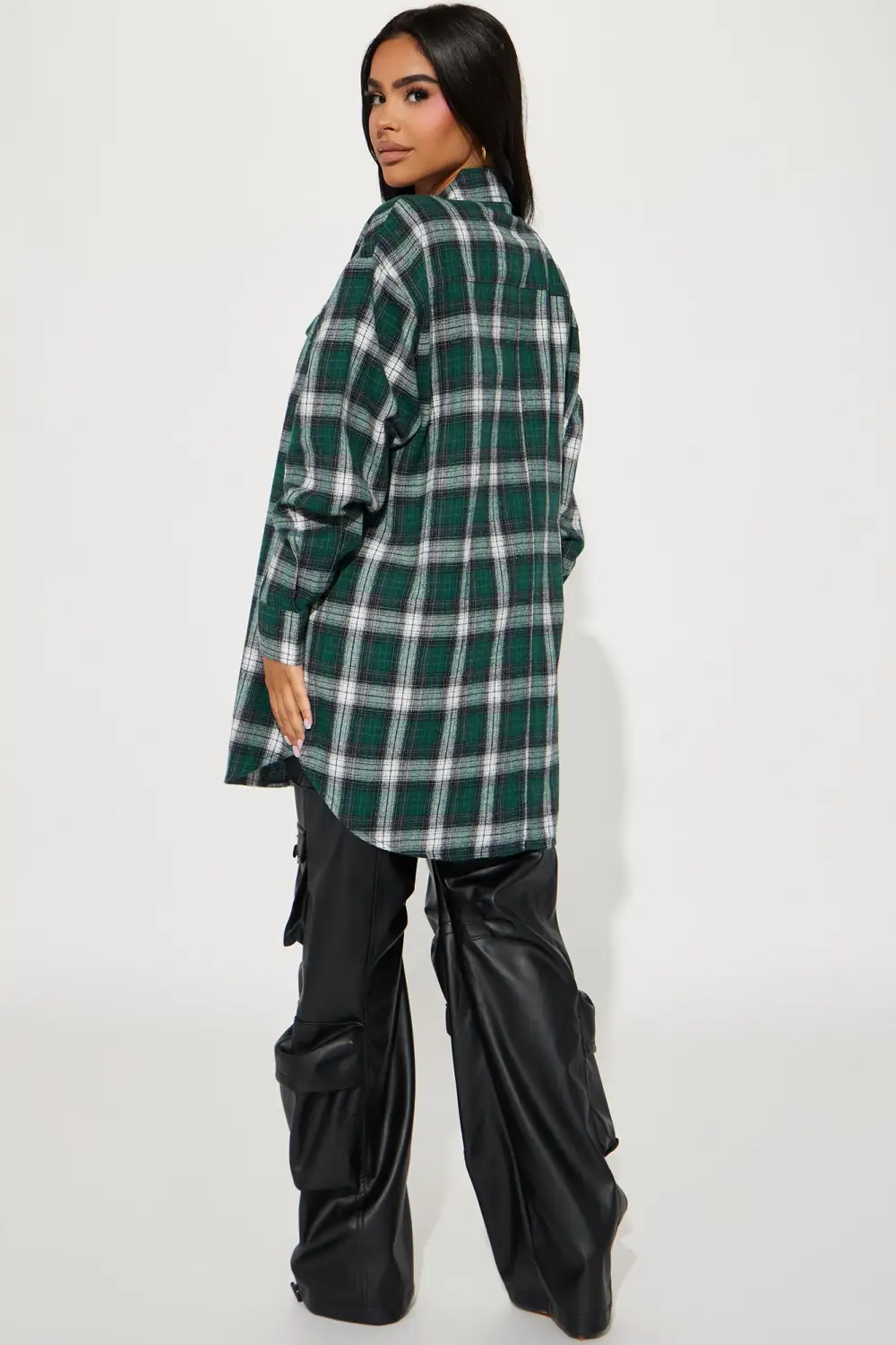 Pretty In Plaid Oversized Flannel Top - Green/combo