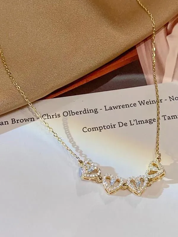 Women's Rhinestone Heart Clover Pendant Necklace