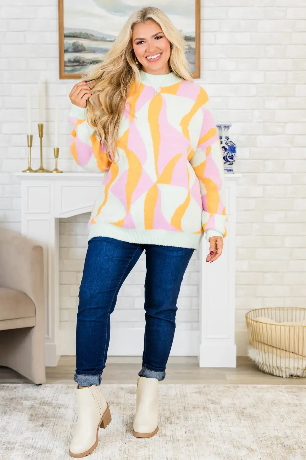 Hug Me Sweater, Orange Multi