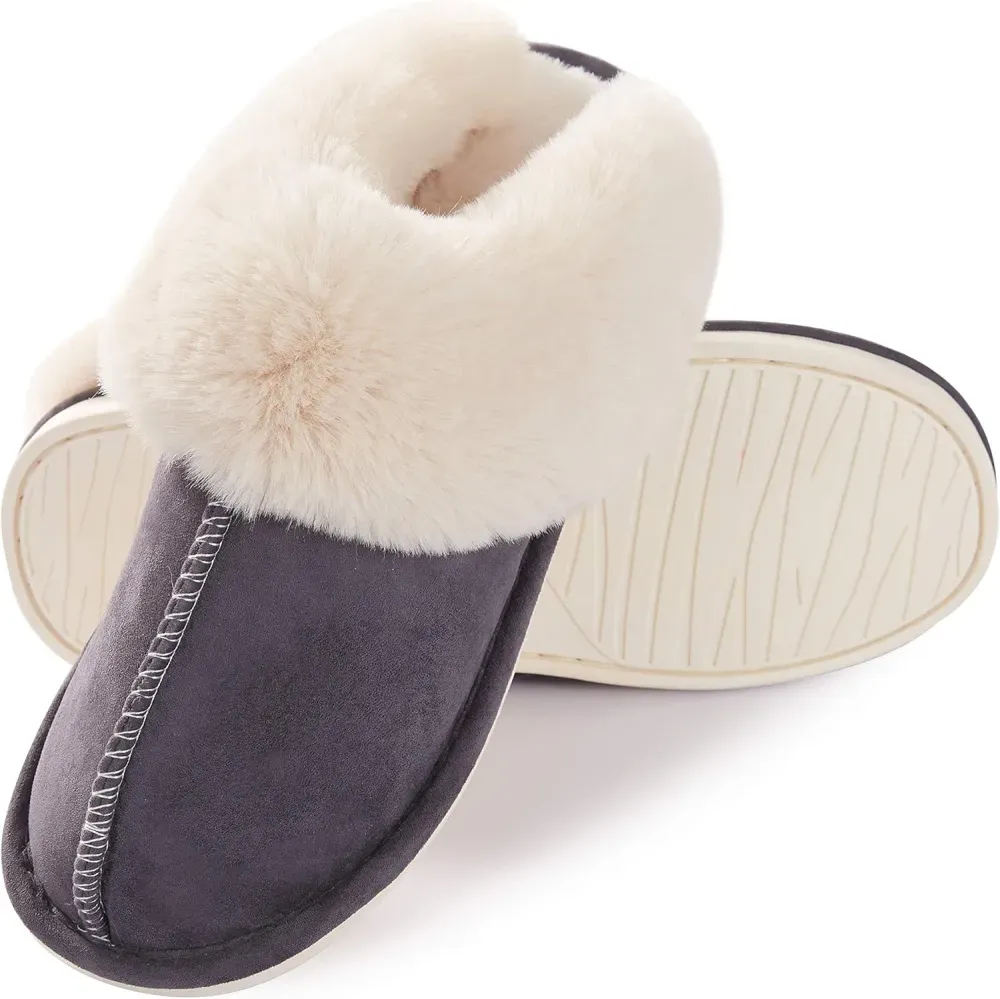 Womens Slipper with Memory Foam Fluffy Soft Warm Slip On House Slippers Anti-Skid Cozy Plush for Indoor Outdoor