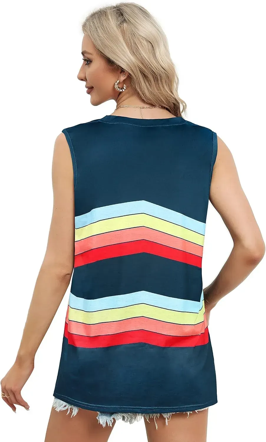 Summer Tops for Women Sleeveless V Neck Tshirt Loose Fit Casual Tank Tunic Blouse