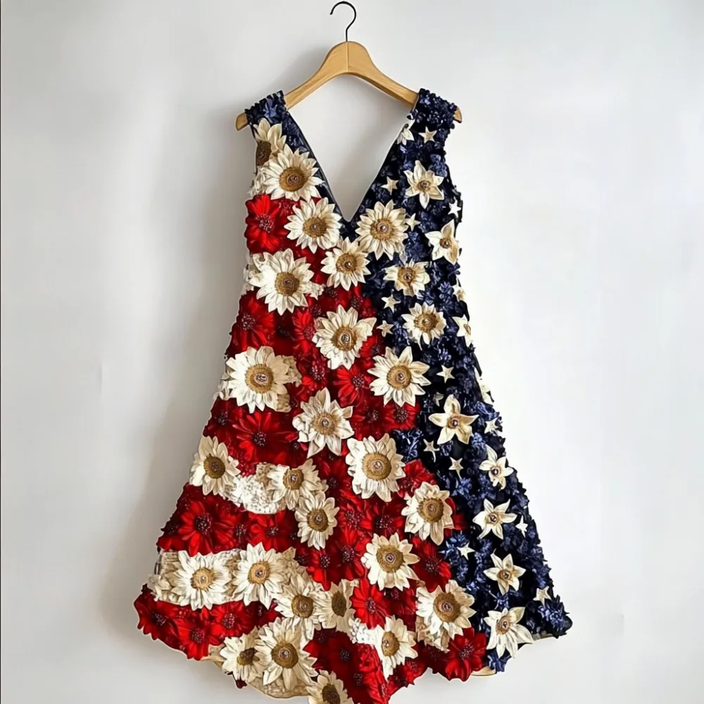 Women's Sunflower Flag Colorblock Sleeveless Dress