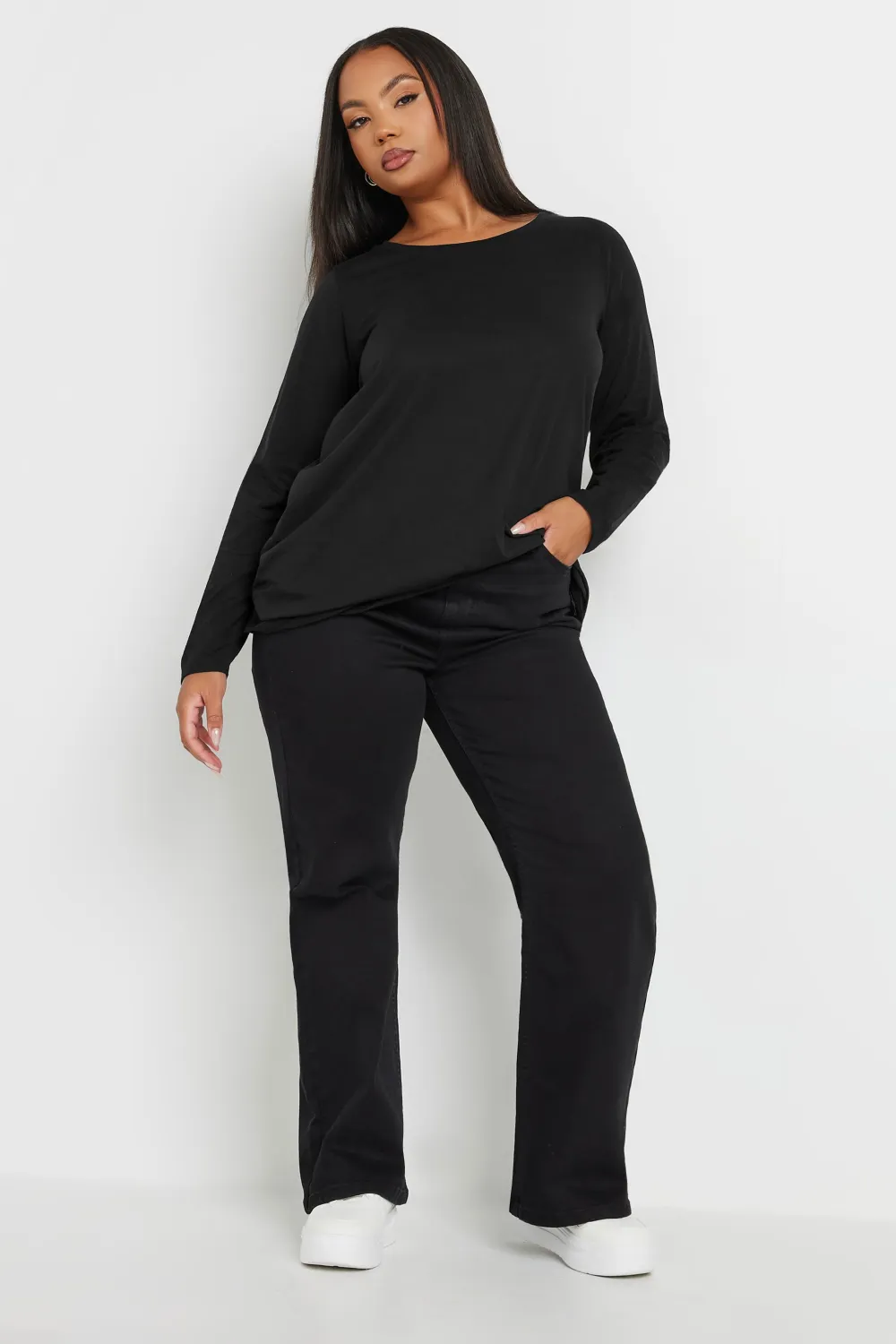 YOURS Curve Black Cotton Long Sleeve T-Shirt