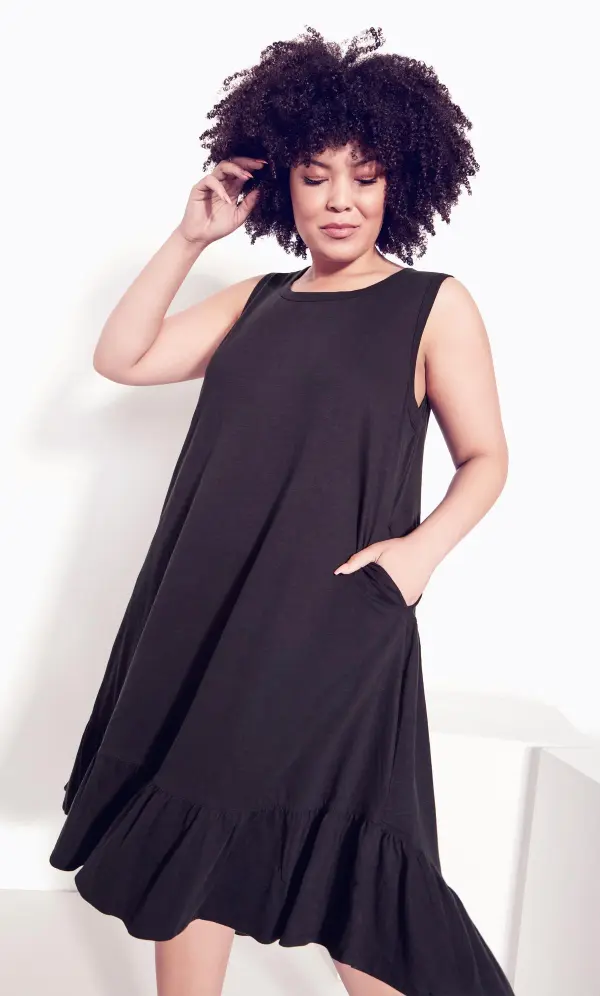 Evans Navy Black Dipped Frill Hem Midi Dress